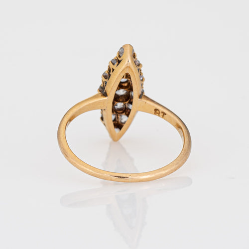 Bague diamant victorienne antique en or jaune 18 carats, petite navette, taille 4, bijoux raffinés