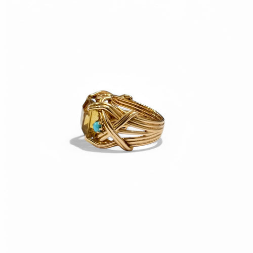 Bague Bague cocktail citrine et turquoise 58 Facettes