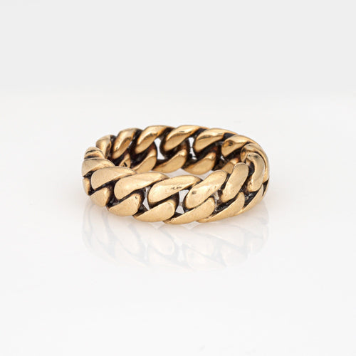 Bague Bague vintage à maillons cubains, taille 6, anneau vintage de 6 mm, or jaune 14 carats, empilable 58 Facettes G13970