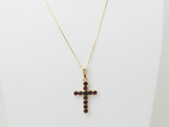 Collier Collier pendentif croix en or jaune et grenats 58 Facettes 33126