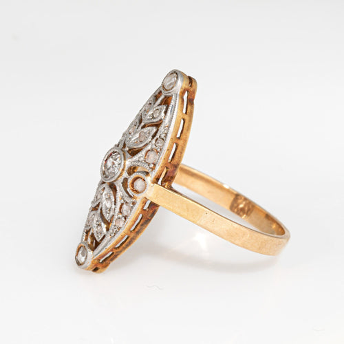 Bague 54 Bague navette antique édouardienne en or 18 carats et platine, avec diamants, taille 7,5 58 Facettes G13872