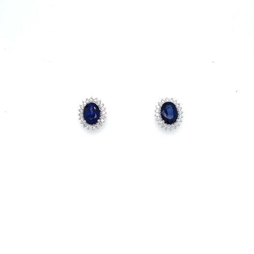 Boucles d'oreilles Vintage Sapphire Diamond Gold Cluster Stud Earrings 58 Facettes