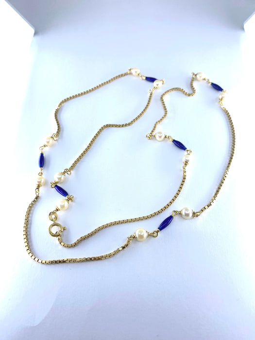 Collier Collier chaine or jaune perles et émail bleu 58 Facettes AB377