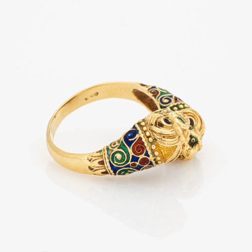 Bague Bague double lion, taille 10, or jaune 18 carats, yeux en émail, anneau contourné, bijoux animaux 58 Facettes G12694