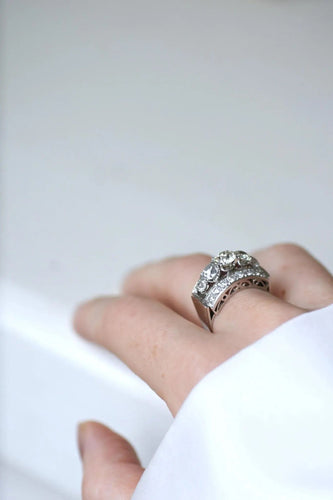 Bague 56 Bague Art Déco Or et Platine, Diamants 3.65 Cts 58 Facettes