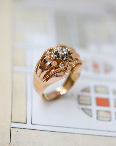 Bague 61 Bague 1950 Or Rose Diamant Torsade 58 Facettes C2057