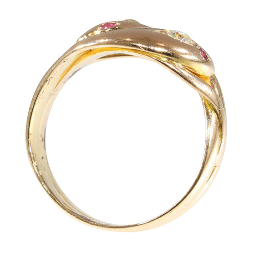 Bague 53 Bague double serpent de l'époque victorienne : un symbole d'éternité avec diamants et rubis 58 Facettes 24292-0131