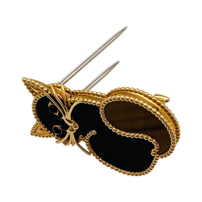 Clip Clip Van Cleef & Arpels, "Lucky Animals Chat", en or jaune, oeil de tigre et onyx. 58 Facettes 29925