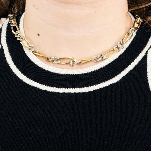 Collier Collier maille figaro en or jaune et gris, et diamants 58 Facettes CAN1120