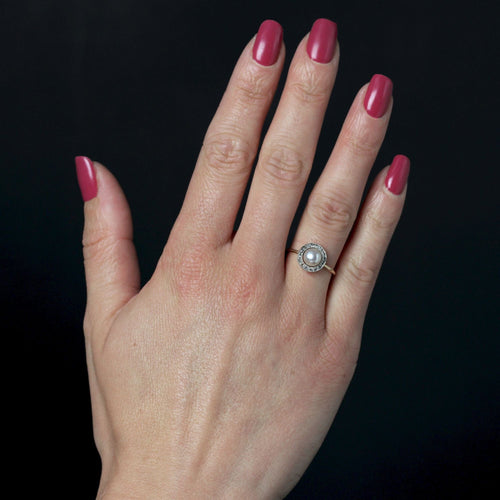 Bague 53 Bague ancienne ronde perle de culture et diamants taillés en rose 58 Facettes 24-346