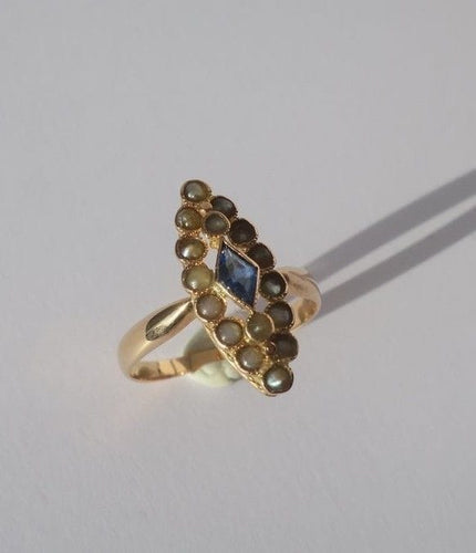 Bague 55 Bague marquise or rose saphir perles 58 Facettes