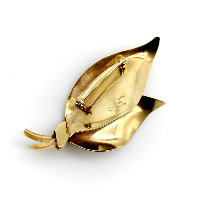 Tiffany & Co. Broche rétro à double feuille en or 14 carats