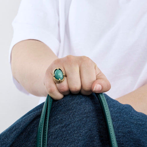 Bague 47 Bague moderniste en or jaune et amazonite 58 Facettes CAN11091