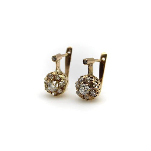 Boucles d'oreilles Boucles d'oreilles pendantes victoriennes en or 18 carats avec diamants taille ancienne 58 Facettes