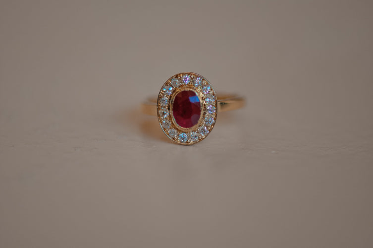 Bague Vintage yellow gold ruby ring 58 Facettes
