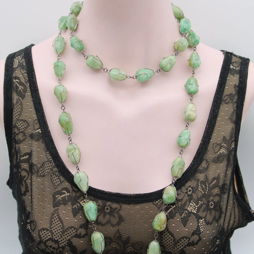 Collier collier d’aventurine enveloppé de fil d’argent sterling brésilien vintage 58 Facettes