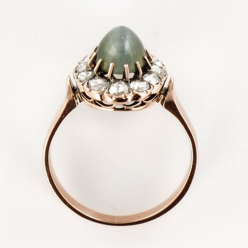 Bague 55 Bague ancienne chrysobéryl oeil de chat et diamants 58 Facettes 19-378-50