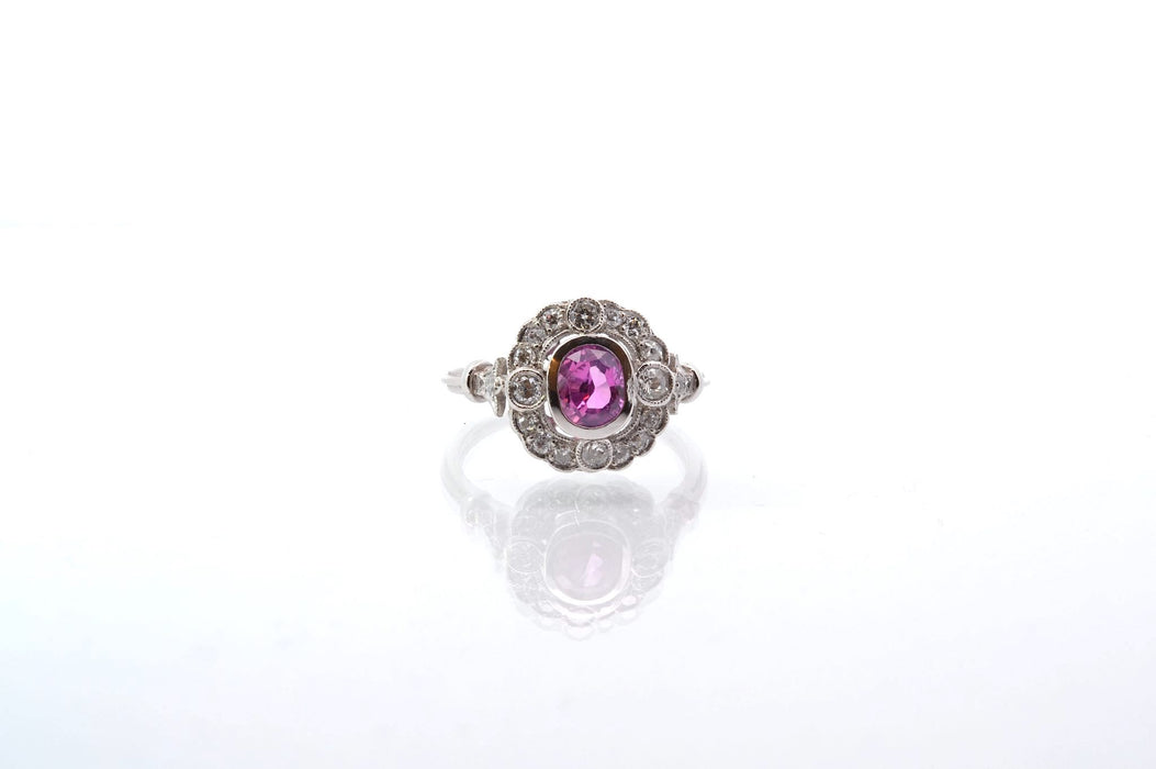 Bague Platine Saphir rose Diamants