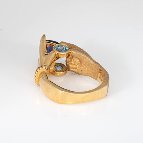 Tanzanite Topaz Hands Ring Estate 14k Yellow Gold Sz 6.5 Fine Mystical Jewelry 58 Facettes G13866