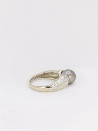 Bague 51 Bague vintage en or blanc, perle de Tahiti et diamants 58 Facettes J137