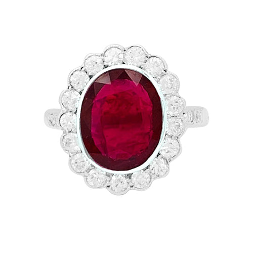 Bague 54 Bague Pompadour rubis, platine, or blanc, diamants. 58 Facettes 33832