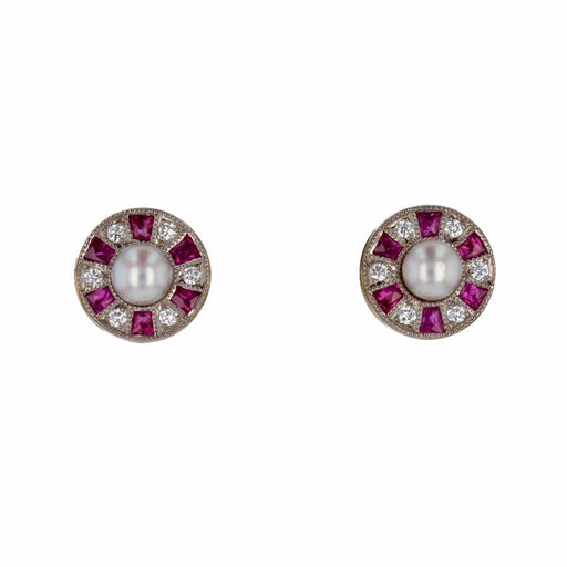 Earrings Calibrated diamond and ruby ​​pearl earrings 58 Facettes 24-110