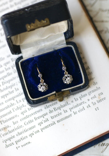 Boucles d'oreilles Dormeuses 1900 Or Jaune, Platine, Diamants 58 Facettes