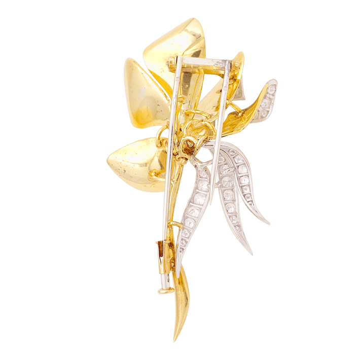 Broche Broche vintage, "Iris", or jaune, platine, diamants. 58 Facettes 34139