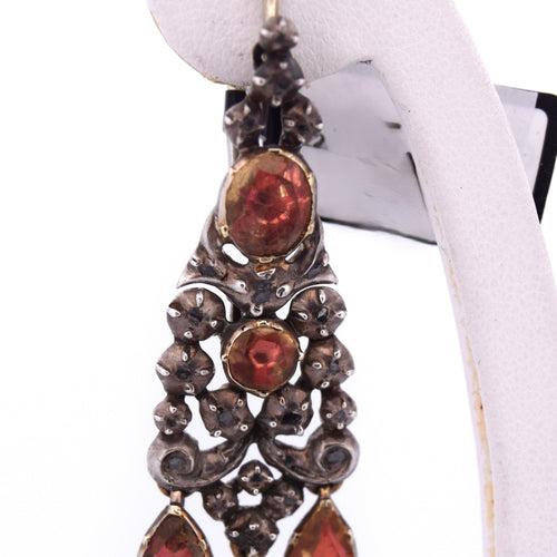 Boucles d'oreilles Boucles d'oreilles catalanes anciennes en or jaune et argent avec grenats naturels 58 Facettes OR86