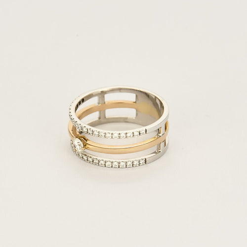 Bague trois anneaux en or rose, or blanc et diamants