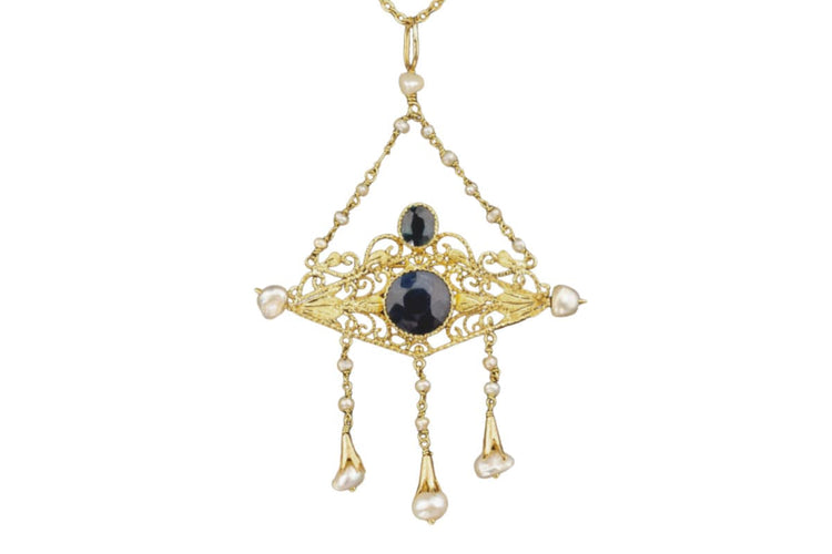 Collier Collier en or jaune avec saphirs et perles, vers 1900 58 Facettes 10073