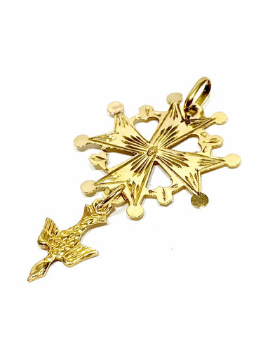 Pendentif Croix Huguenote avec Saint-Esprit or rose 58 Facettes