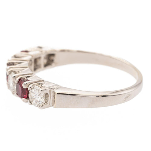 Bague demi alliance Or blanc Rubis, Diamant