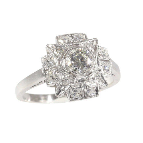 Bague 51 Bague de fiançailles Art déco vintage en diamant, vers 1920 – Élégance classique en platine 58 Facettes 23137-0327