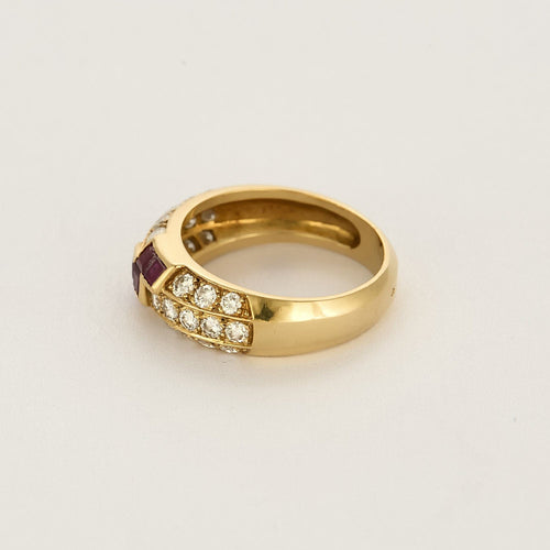 Bague 56,5 Bague en or jaune, diamants et rubis de synthèse 58 Facettes DRE1777