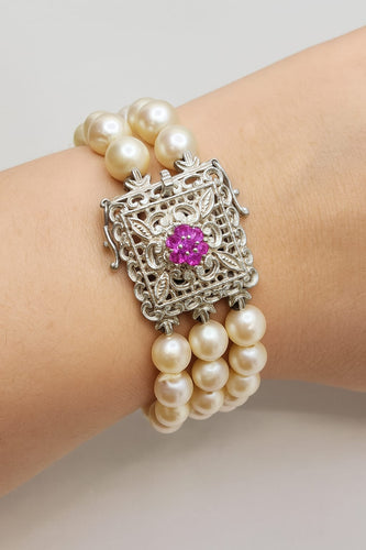 Bracelet Bracelet vintage en perles et rubis, première moitié du XXe siècle 58 Facettes