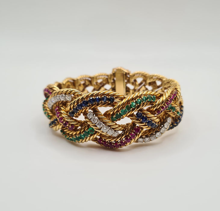 Boucheron - Bracelet en or jaune serti de diamants, saphirs, émeraudes et rubis