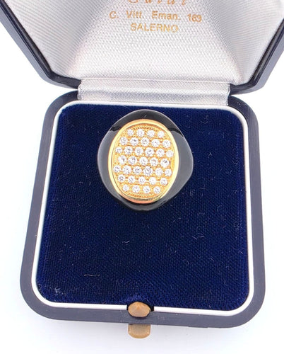 Bague en or jaune et émail avec diamants