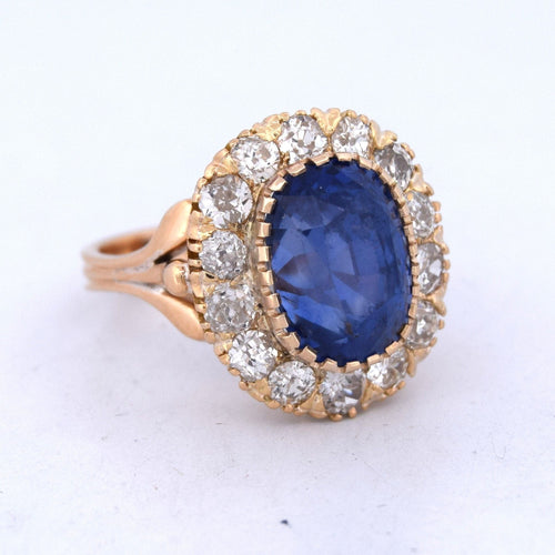 Bague 54 Bague ancienne en or jaune 18 carats avec saphir de 7,70 carats et diamants 58 Facettes AN504