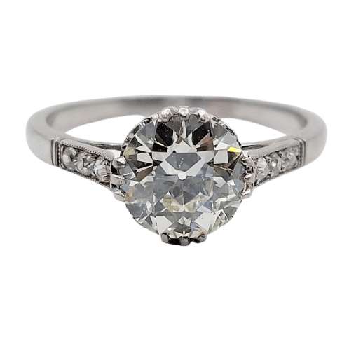 Bague 52.5 Bague solitaire Art déco en platine et diamant taille ancienne 1,40 carat 58 Facettes A06491