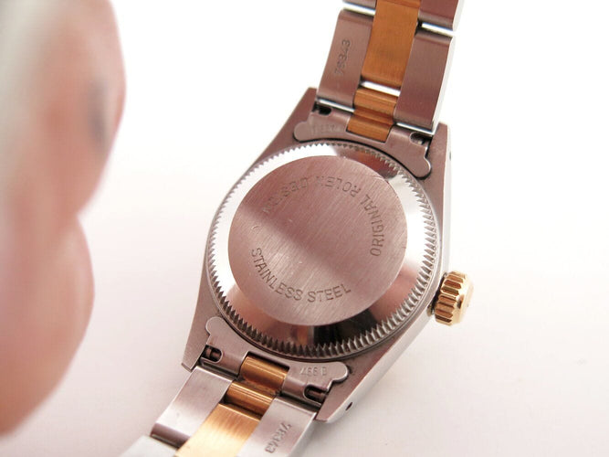 Montre vintage montre ROLEX oyster perpetual lady 67243 24mm acier or jaune auto 58 Facettes 272072