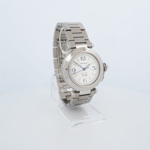 Montre Cartier - Montre Pasha Big Date cadran ivoire chiffres arabes acier 58 Facettes