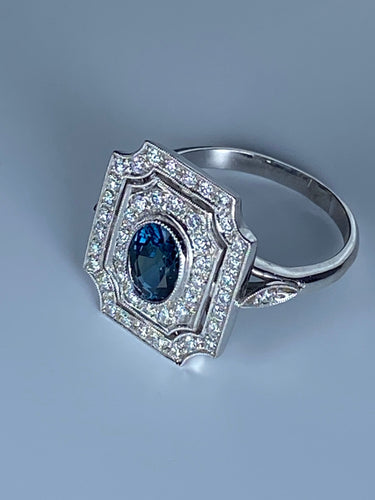 Bague 50 Bague Art Deco en Or jaune, diamants et saphir 58 Facettes