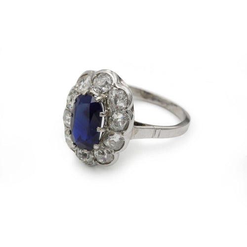 Bague 56.5 Bague Marguerite - Platine, Diamants & Saphir 58 Facettes 250471R