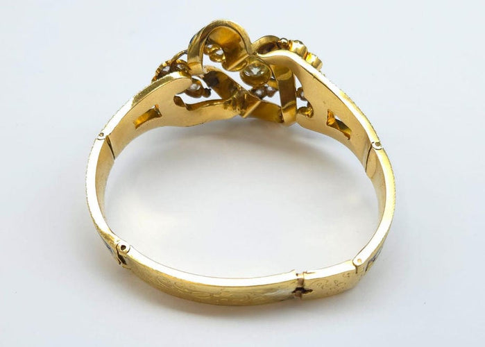 Bracelet Bracelet articulé or jaune, email et diamants XIXè siècle 58 Facettes