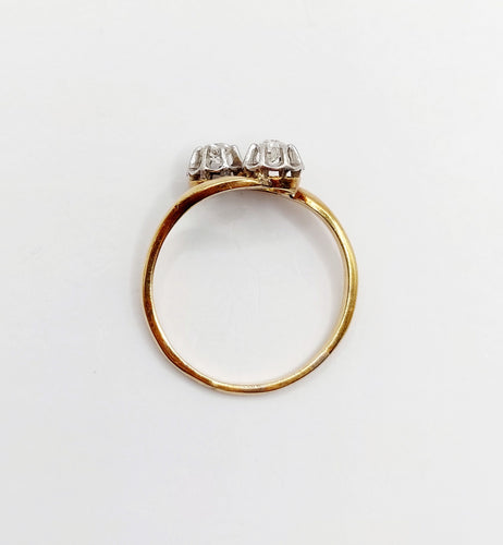 Bague Toi et Moi ancienne en or 18k et diamants taille ancienne