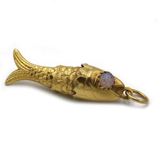 charm/pendentif poisson or jaune 750 et opales