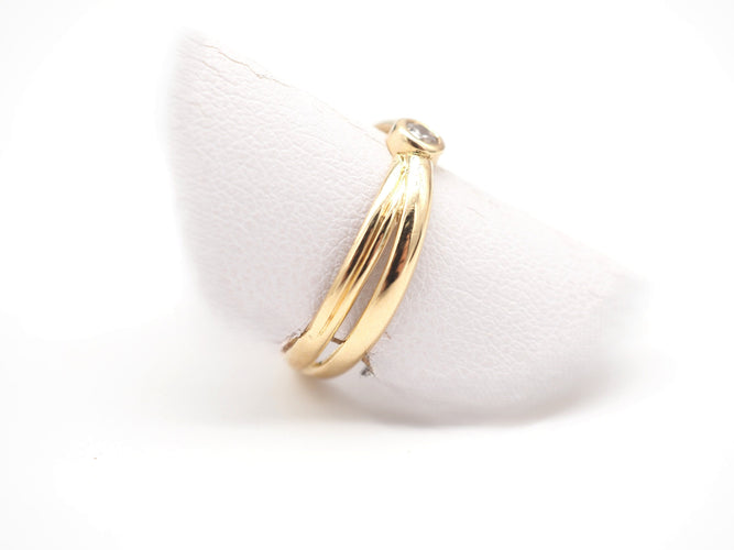 Bague 53.5 Bague double anneau or jaune et diamant 58 Facettes