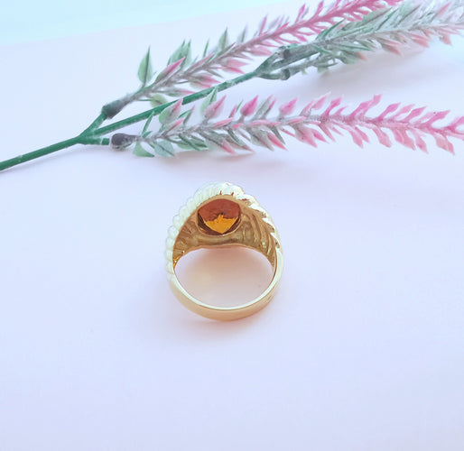 Bague 53.5 Bague godronnée - Citrine Madère - Or Jaune 18 K 58 Facettes AA 1656