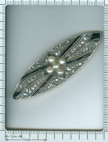 Broche Broche Art Déco vintage en diamant, onyx et perles 58 Facettes 18309-0001